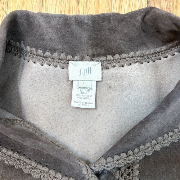 J. Jill Brown Leather & Crochet Button Up Shirt - Picture 7 of 9